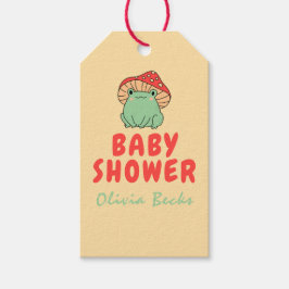 Mushroom med Frog Baby Shower Presentetikett