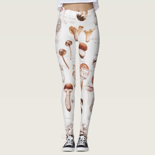 Mushroom Medley: Watercolor Seamless Mönster Leggings (Framsida)
