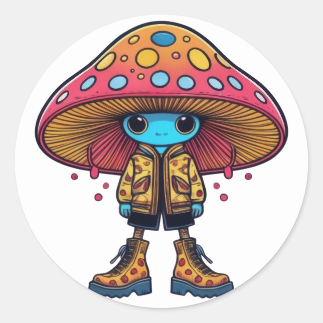 Mushroom Mode Runt Klistermärke (Framsida)