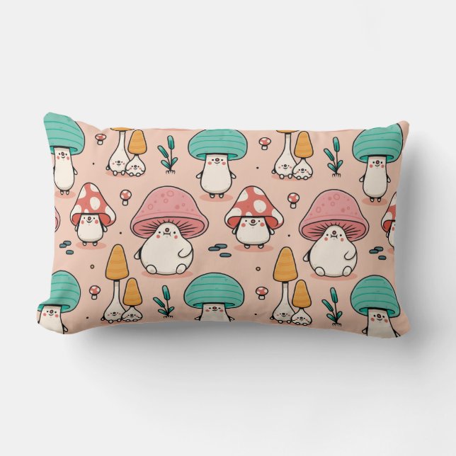 Mushroom Mönster Lumbar Pillow Lumbarkudde (Framsida)