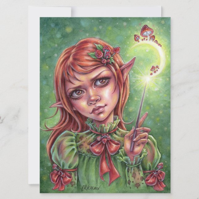 Mushroom Mood Art Card Elf Girl Magic Fantasy (Framsida)