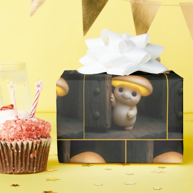 Mushroom Munchkin Peeking Around a Door Presentpapper (Födelsedagsfest)