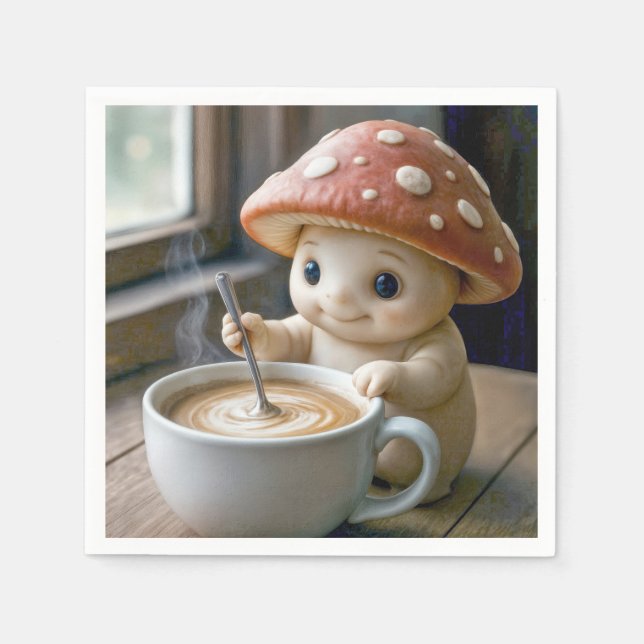 Mushroom Munchkin Stirring Morgonkaffe Pappersservett (Framsidan)