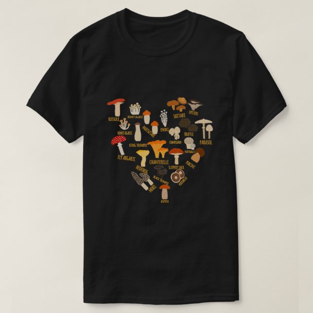 Mushroom Mycology Fungi Foraging Heart Kärlek Diag T Shirt (Design framsida)