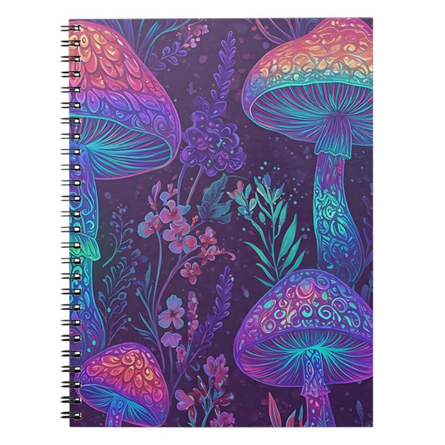Mushroom Neon Forest Dreamscape Anteckningsbok (Framsidan)
