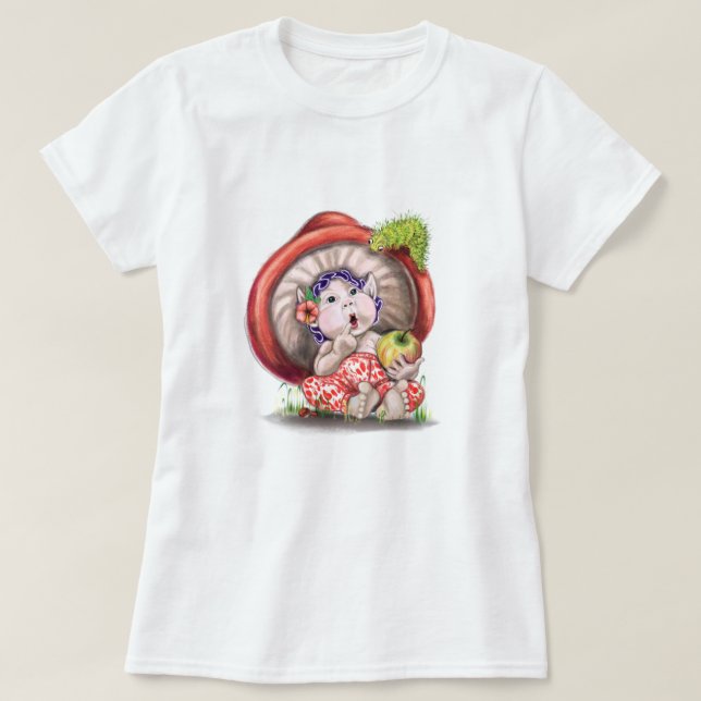 Mushroom och Caterpelare Funny T-Shirt (Design framsida)