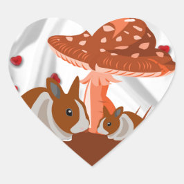 Mushroom och Rabbit Kids Gift Hjärtformat Klistermärke
