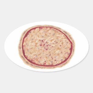 Mushroom Onion Cheese Pizza Painting Stickers Ovalt Klistermärke