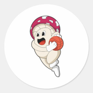 Mushroom på Basketball Sports Runt Klistermärke