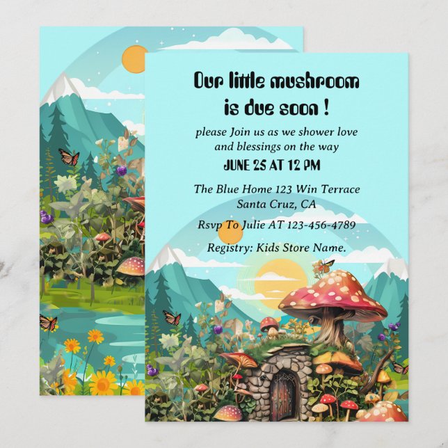 Mushroom Paradise, magisk babydusch Inbjudningar (Fram/baksida)