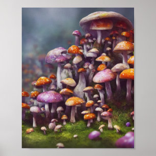 Mushroom Patch Digital Art Poster