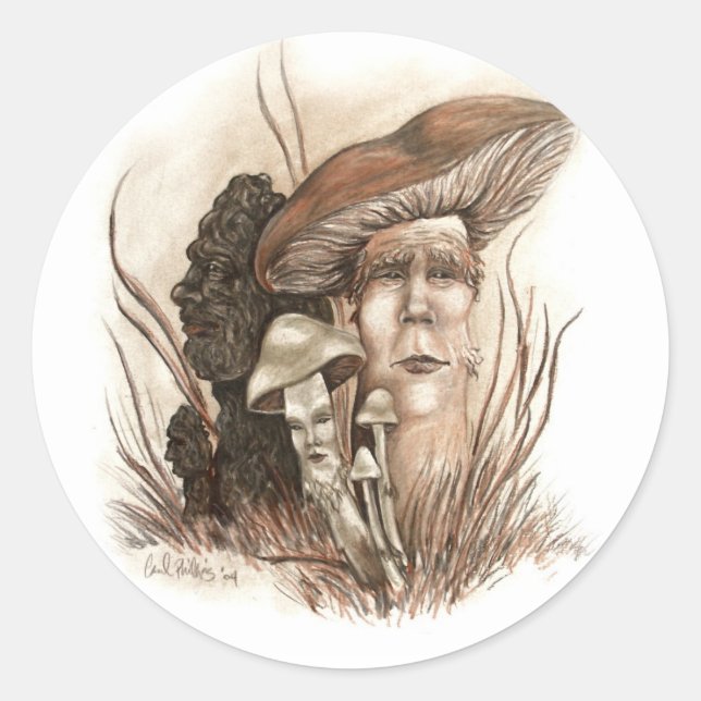 Mushroom People Sticker Runt Klistermärke (Framsida)