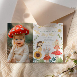 Mushroom Photo Enchanted Fairy First Birthday Inbjudningar