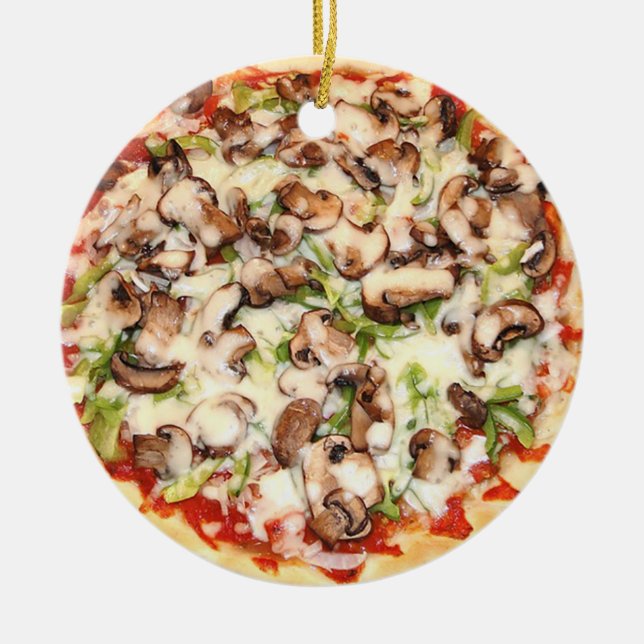 Mushroom Pizza Funny Gag Food God jul Julgransprydnad Keramik (Framsidan)