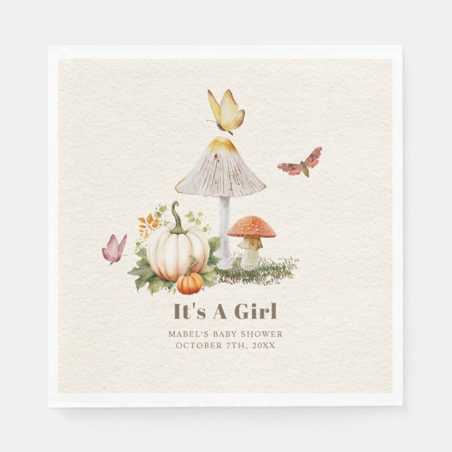 Mushroom Pumpkin Butterfly Woodland Baby Shower Pappersservett (Framsidan)