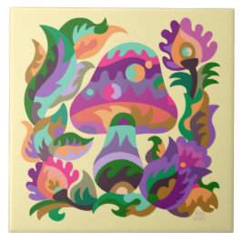 Mushroom Rainbow Magic Ceramic Tile Kakelplatta