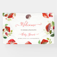 Mushroom Red Watercolor Forest Rustic Baby Shower