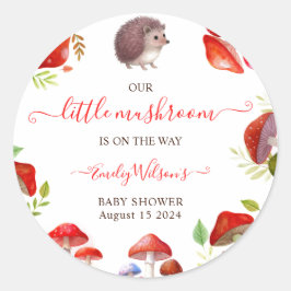 Mushroom Red Watercolor Forest Rustic Baby Shower Runt Klistermärke