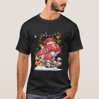 Mushroom Reindeer Santa Hat Julafton Ljus Gift Mus T Shirt