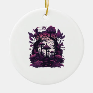 Mushroom Skogen Whimsigoth Witchy Screenprint Desi Julgransprydnad Keramik