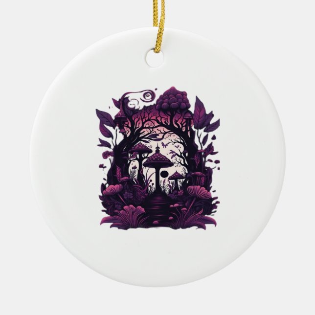 Mushroom Skogen Whimsigoth Witchy Screenprint Desi Julgransprydnad Keramik (Framsidan)