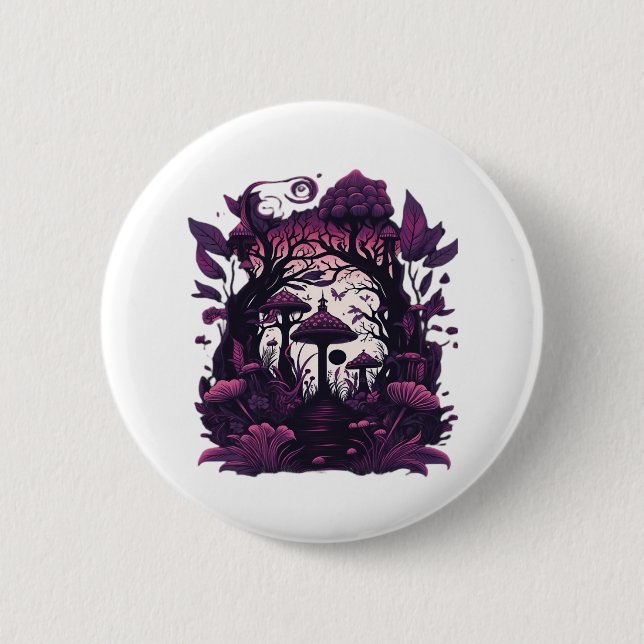 Mushroom Skogen Whimsigoth Witchy Screenprint Desi Knapp (Framsida)