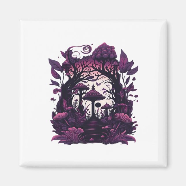 Mushroom Skogen Whimsigoth Witchy Screenprint Desi Magnet (Framsidan)