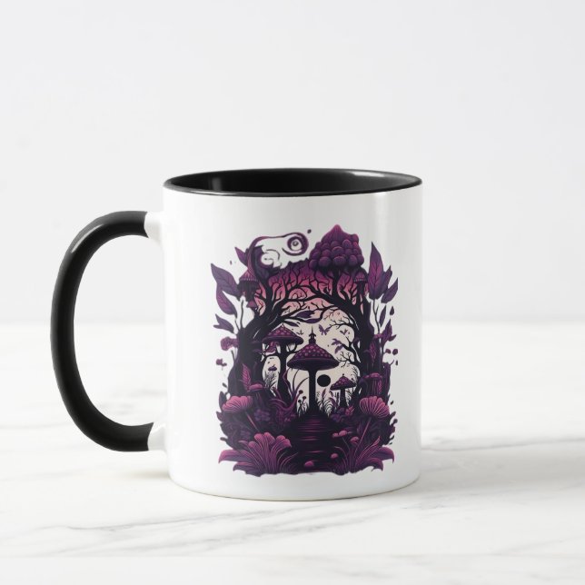Mushroom Skogen Whimsigoth Witchy Screenprint Desi Mugg (Vänster)