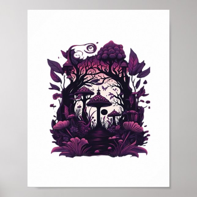Mushroom Skogen Whimsigoth Witchy Screenprint Desi Poster (Framsidan)