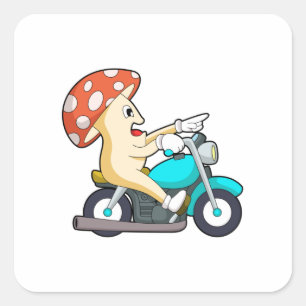 Mushroom som Biker med motorcykel Fyrkantigt Klistermärke