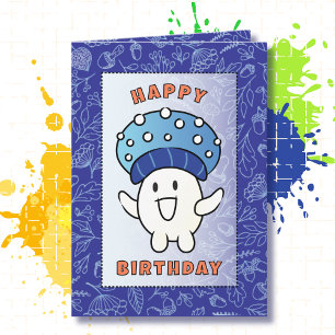Mushroom Tecknad Funny Say Fungi Birthday Kort