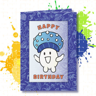 Mushroom Tecknad Funny Say Fungi Birthday Kort