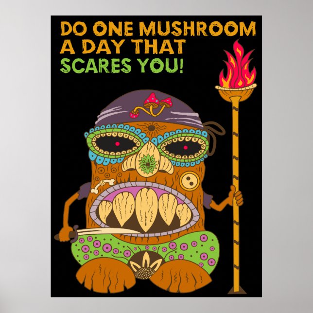 Mushroom Tiki Chef med Funny Quote, svart Poster (Framsidan)