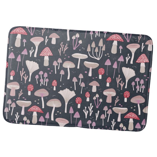 Mushroom Toadstool Fungi Badrumsmatta (Fun fungi mushroom toadstool pattern bath mat for autumn fall bathroom decor)