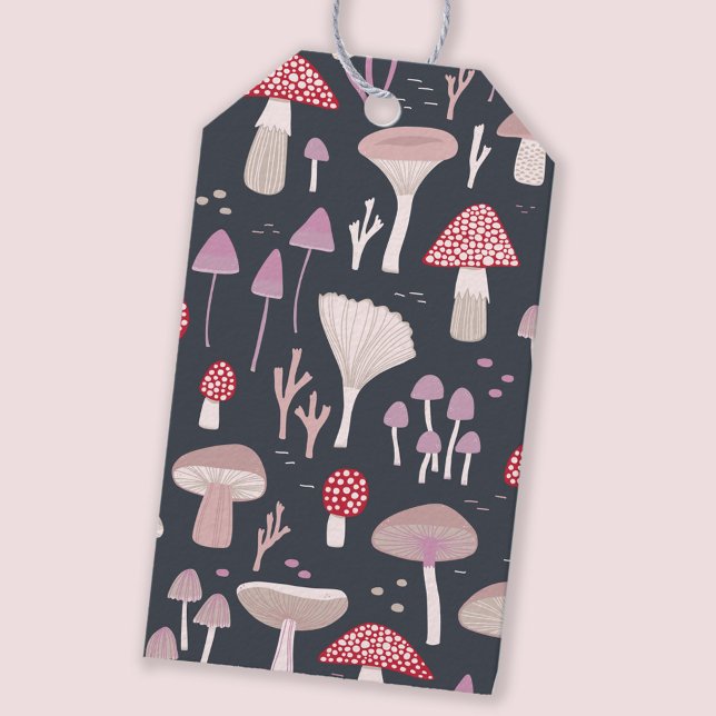 Mushroom Toadstool Fungi Presentetikett (Mushroom, toadstool and fungi woodland pattern gift tags with blank space on the back for a message)