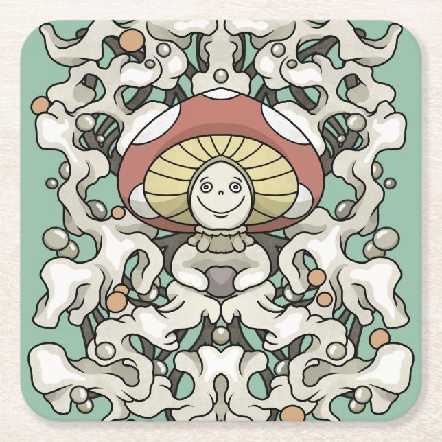 Mushroom Underlägg Papper Kvadrat (Framsidan)