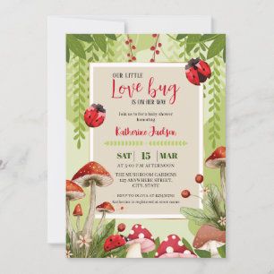 Mushroom Vår lilla Kärlek kryp Baby Shower Inbjudningar