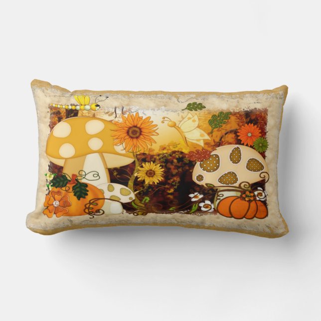 Mushroom Whimsical Autumn Fantasy Lumbarkudde (Framsida)