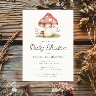 Mushroom Whimsical Gender Neutral Cute Baby Shower Inbjudningar