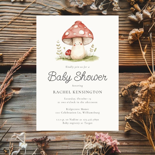 Mushroom Whimsical Gender Neutral Cute Baby Shower Inbjudningar (Skapare uppladdad)
