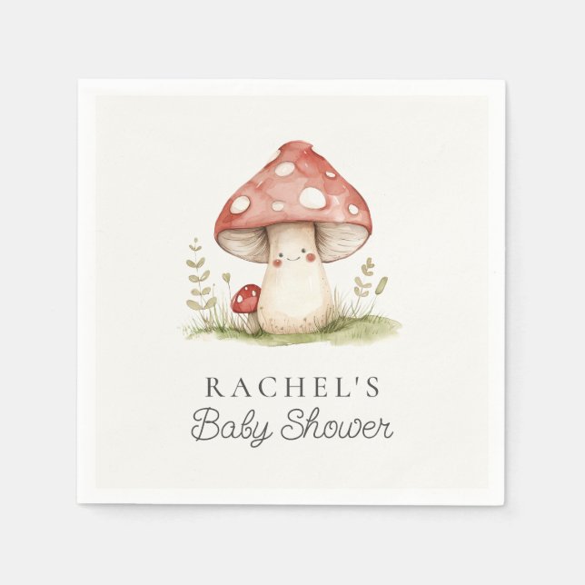 Mushroom Whimsical Gender Neutral Cute Baby Shower Pappersservett (Framsidan)