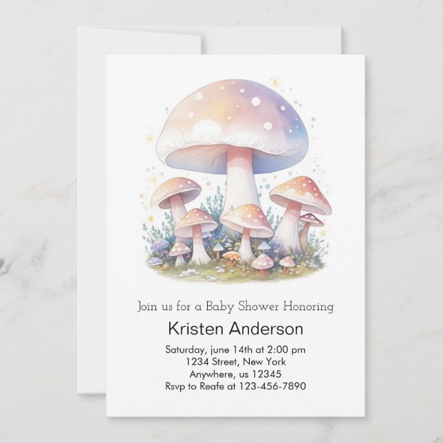 Mushroom Wonderland Enchantment Girl Baby Shower Inbjudningar (Framsida)