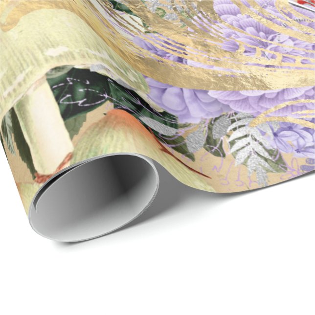 Mushroom Woodland Antique Guld Ro Marsala Lila Presentpapper (Rullad Hörn)