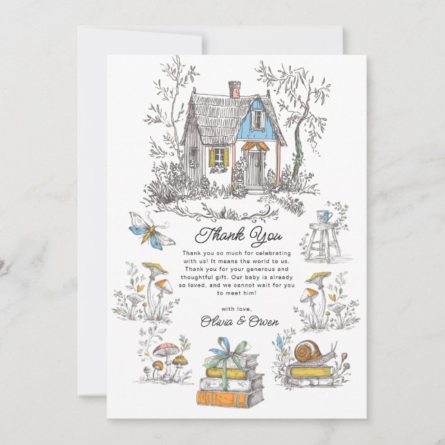 Mushroom Woodland Baby Shower Tack Kort (Framsida)