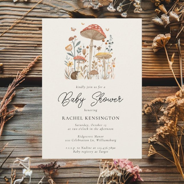 Mushroom Woodland Butterflies Modern Baby Shower Inbjudningar (Skapare uppladdad)
