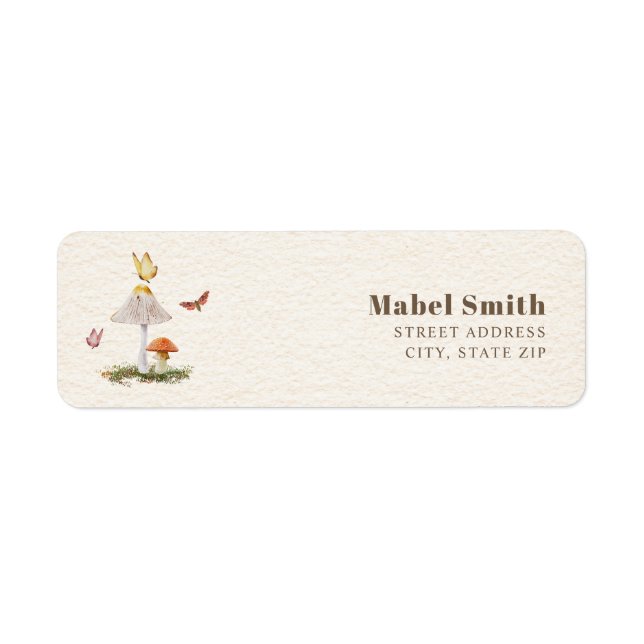 Mushroom Woodland Butterflies Returadress Etikett (Framsidan)