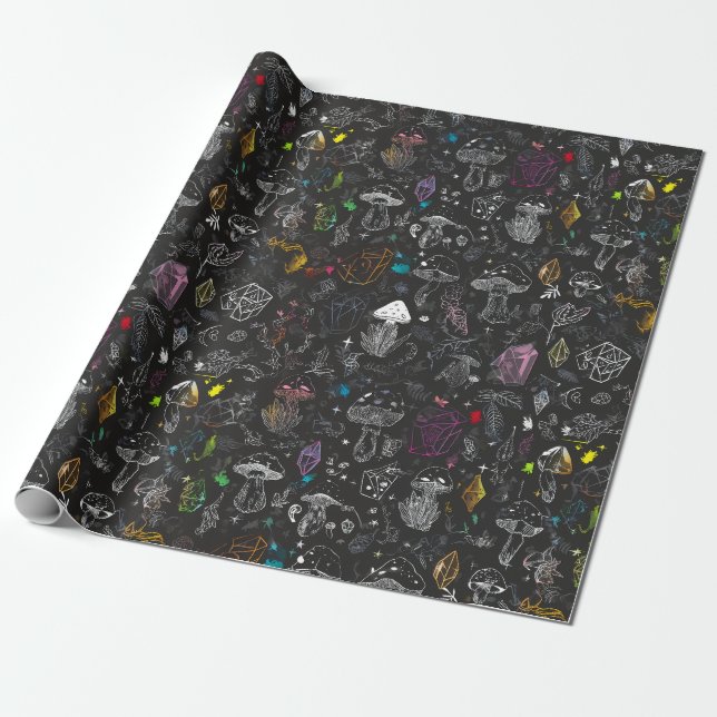 Mushrooms and Crystals Wrapping Paper Presentpapper (Utrullad)