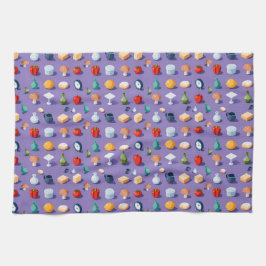 Mushrooms pepper lemon and isometric jars kökshandduk