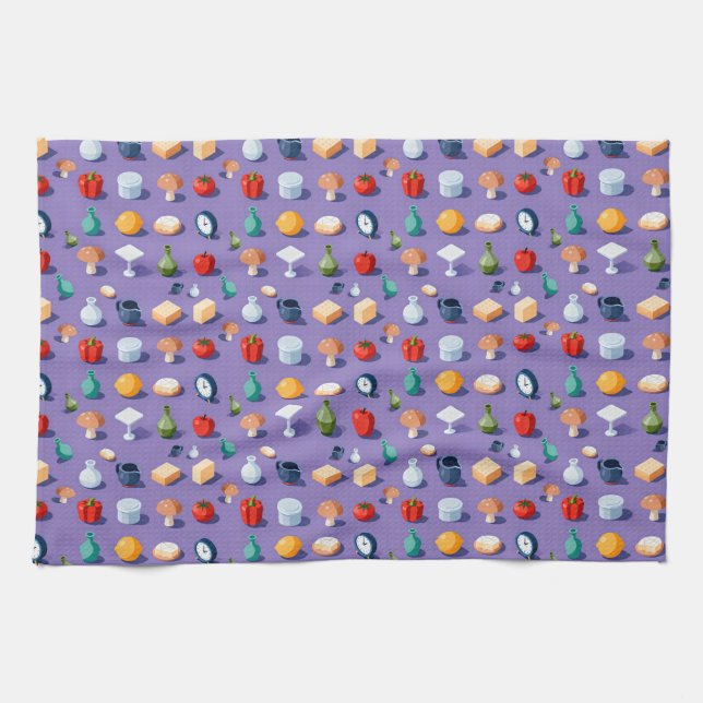 Mushrooms pepper lemon and isometric jars kökshandduk (Horisontell)