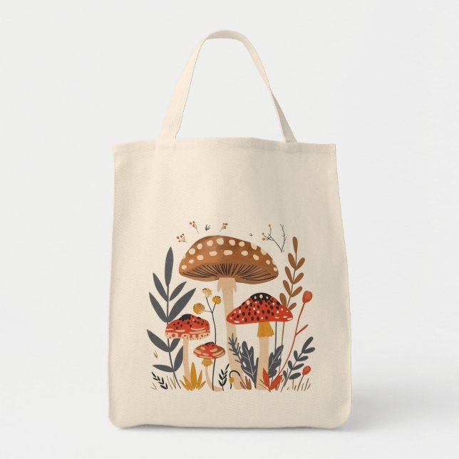 Mushrooms Shoulder Tote Bag Tygkasse (Framsidan)